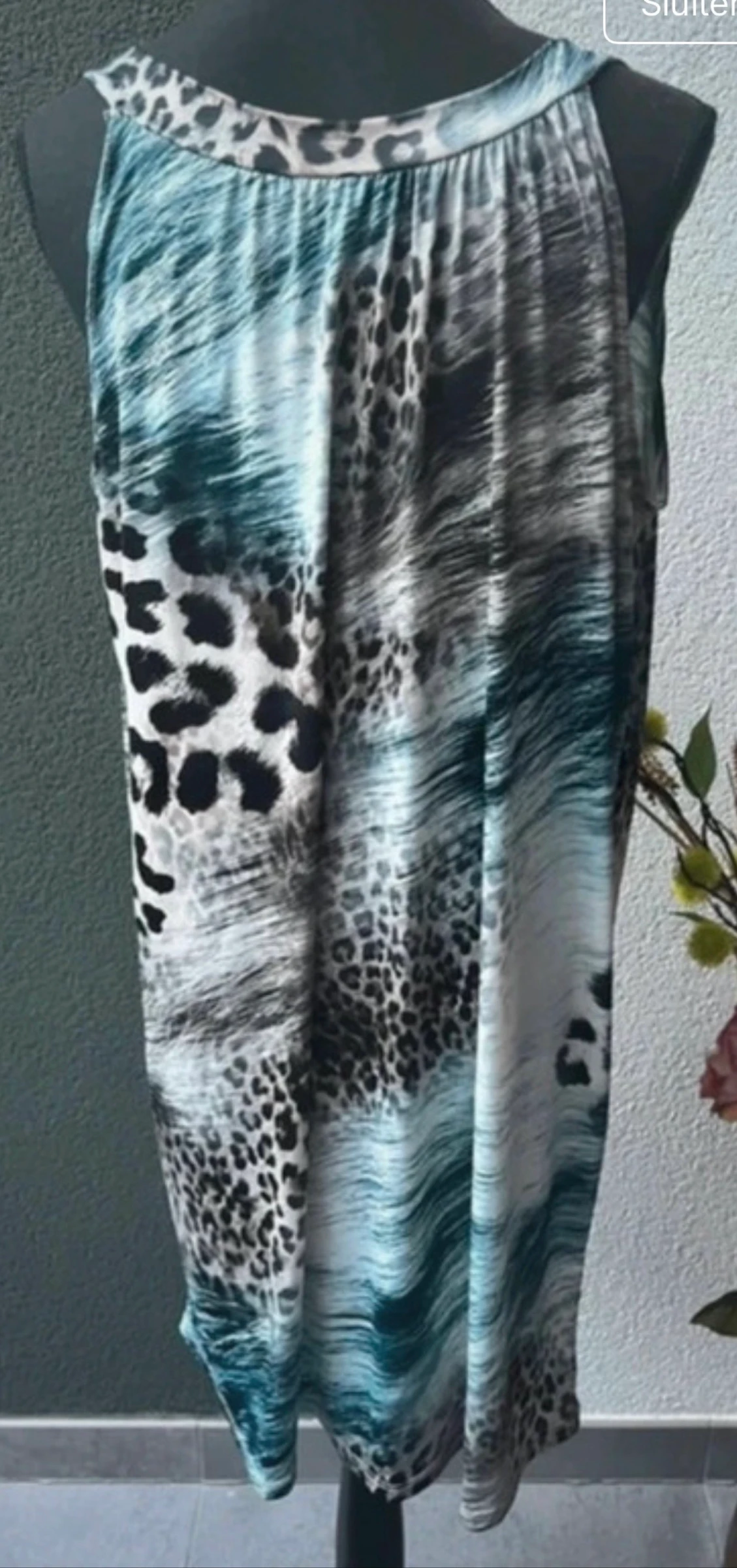 🌺 𝒎𝒛 | Vestido de verão boho Ibiza estampa de leopardo preto turquesa tamanho XL 42 | robe d’été | imprimé léopard | bohème chic – photo 3